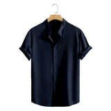 Camisa Atemporal de manga corta en algodón premium para Hombre – Azul Marino