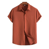 Camisa Intemporal de manga corta en algodón y lino para Hombre – Marrón claro