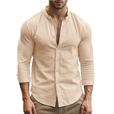 Camisa casual de algodón y lino para Hombre – Azul