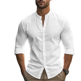 Camisa casual de algodón y lino para Hombre – Azul