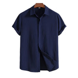 Camisa Intemporal de manga corta en algodón y lino para Hombre – Marrón claro