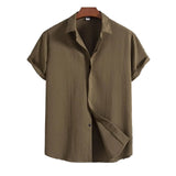 Camisa Intemporal de manga corta en algodón y lino para Hombre – Marrón claro