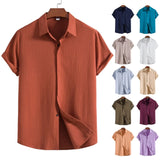 Camisa Intemporal de manga corta en algodón y lino para Hombre – Marrón claro