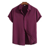 Camisa Intemporal de manga corta en algodón y lino para Hombre – Marrón claro