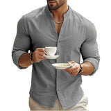 Camisa casual de algodón y lino para Hombre – Azul