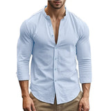 Camisa casual de algodón y lino para Hombre – Azul