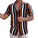 Camisa de rayas de manga corta de algodón premium para Hombre