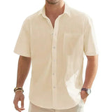 Camisa Atemporal de manga corta en algodón y lino para Hombre