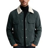 Chaqueta de hombre de terciopelo con cuello de sherpa y botones a presión - Gris oscuro
