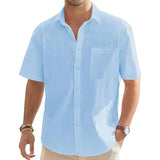 Camisa Atemporal de manga corta en algodón y lino para Hombre
