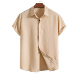 Camisa Intemporal de manga corta en algodón y lino para Hombre – Marrón claro