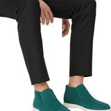 Mocasin en ante para hombres – Estilo Slip-On Chukka, Suela plana – Azul-Verde