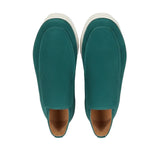 Mocasin en ante para hombres – Estilo Slip-On Chukka, Suela plana – Azul-Verde