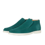 Mocasin en ante para hombres – Estilo Slip-On Chukka, Suela plana – Azul-Verde