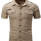 Camisa estilo cargo de manga corta de algodón para Hombre
