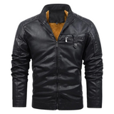 Chaqueta de Cuero Acolchada de Forro Polar Retro