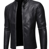 Chaqueta de Cuero con Cuello Alto