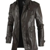 Chaqueta de Moto de Cuero Larga y Elegante