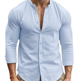 Camisa casual de algodón y lino para Hombre – Azul
