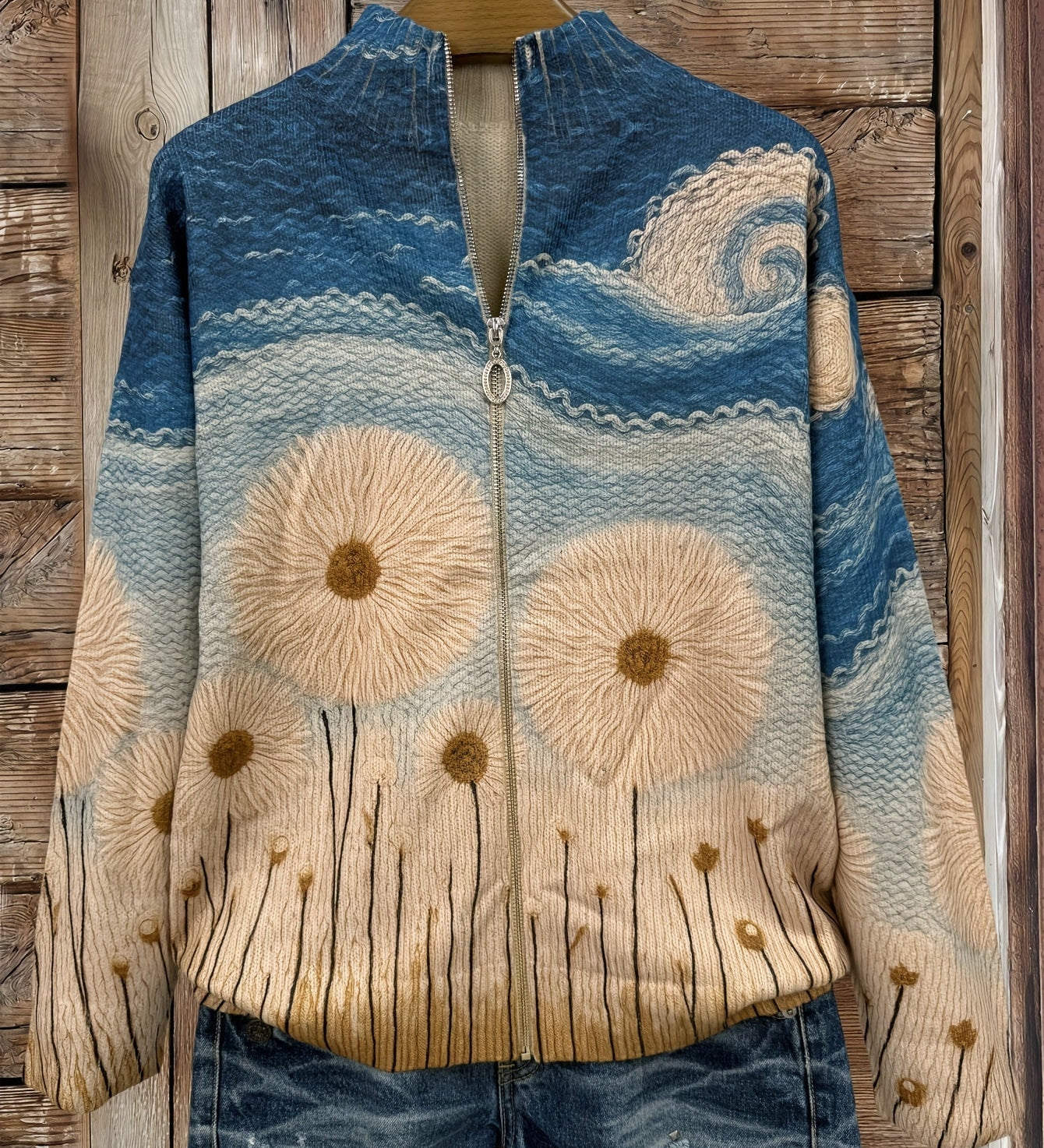 Yolanda – Quiltad cardigan med maskrosor och dragkedja – bild 2