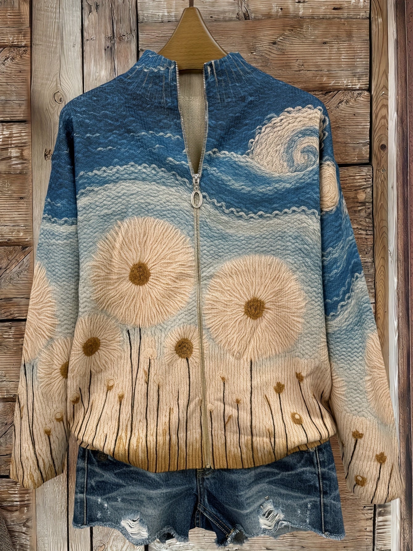 Yolanda – Quiltad cardigan med maskrosor och dragkedja – bild 2