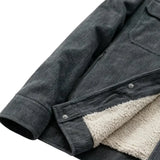 Chaqueta de hombre de terciopelo con cuello de sherpa y botones a presión - Gris oscuro