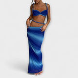 Jane - Stiligt Gradient Fläta Crop Top & Overskirt Duo