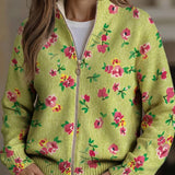Dagmar™ | Cardigan med blommor på limegrön