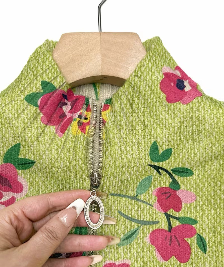Constance – Rosa blommig cardigan med dragkedja – bild 3
