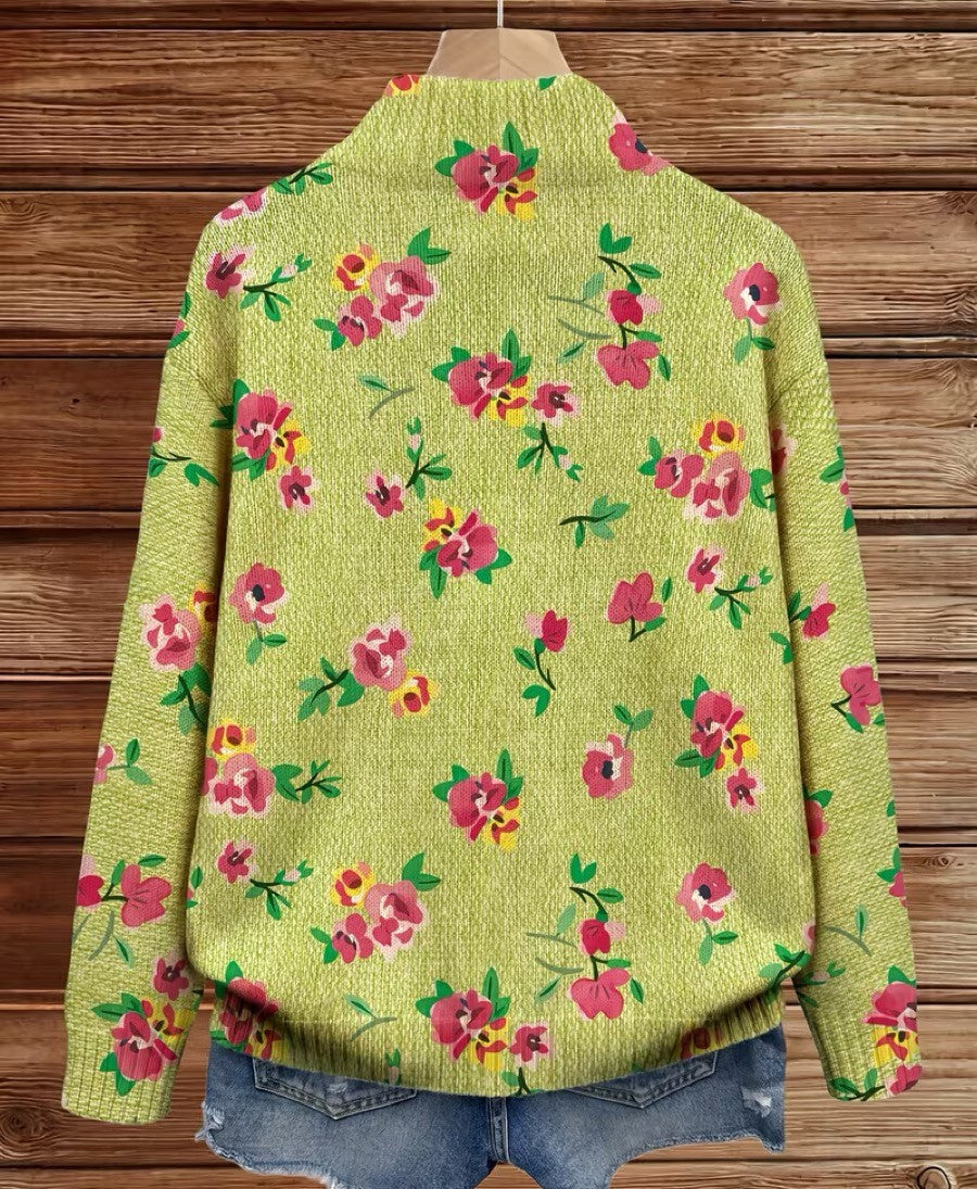 Constance – Rosa blommig cardigan med dragkedja – bild 4
