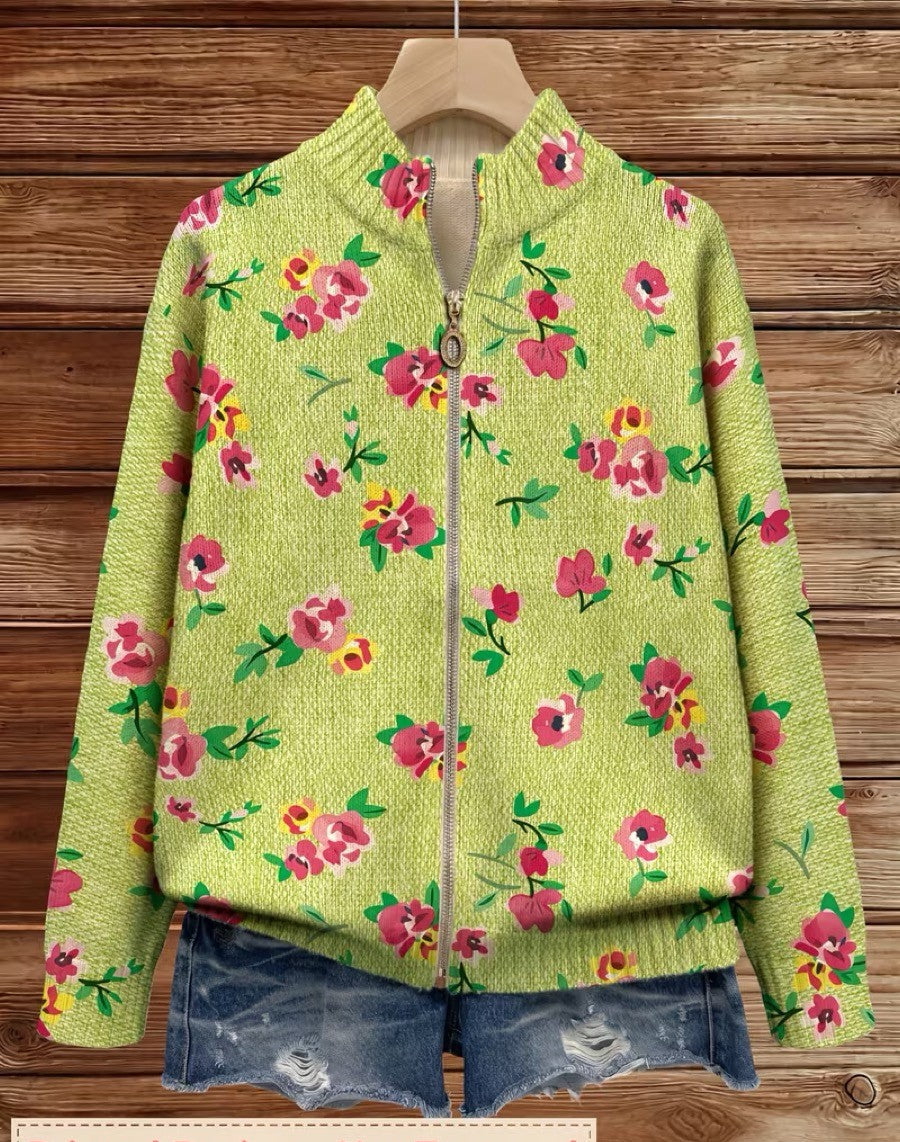 Constance – Rosa blommig cardigan med dragkedja – bild 2