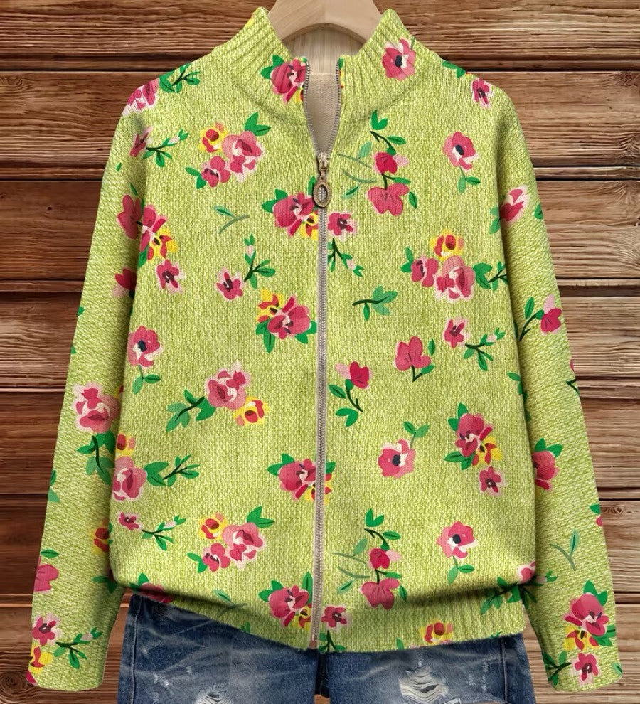 Constance – Rosa blommig cardigan med dragkedja – bild 2
