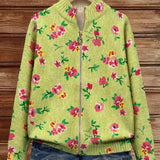 Dagmar™ | Cardigan med blommor på limegrön