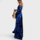 Juniper – Floral Off-Shoulder Maxiklänning med rynkat överdel, perfekt för semestern