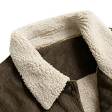 Chaqueta de terciopelo para hombre con cuello de sherpa y botones a presión - Café marrón