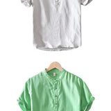 Camisa Atemporal de manga corta en algodón y lino para Hombre – Gris
