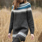 Pearl | Lång Fair Isle-tröja i marinblått och grått