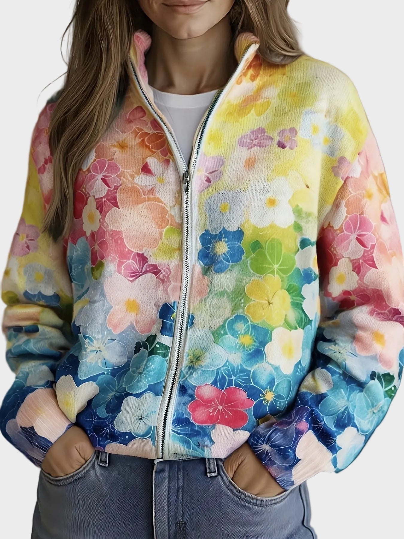 Augusta – Cardigan i ombré med vattenblommor