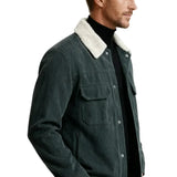 Chaqueta de hombre de terciopelo con cuello de sherpa y botones a presión - Gris oscuro