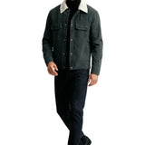 Chaqueta de hombre de terciopelo con cuello de sherpa y botones a presión - Gris oscuro