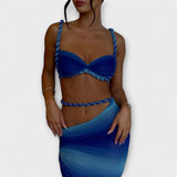 Jane - Stiligt Gradient Fläta Crop Top & Overskirt Duo