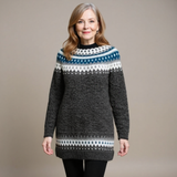 Pearl | Lång Fair Isle-tröja i marinblått och grått