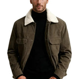 Chaqueta de terciopelo para hombre con cuello de sherpa y botones a presión - Café marrón