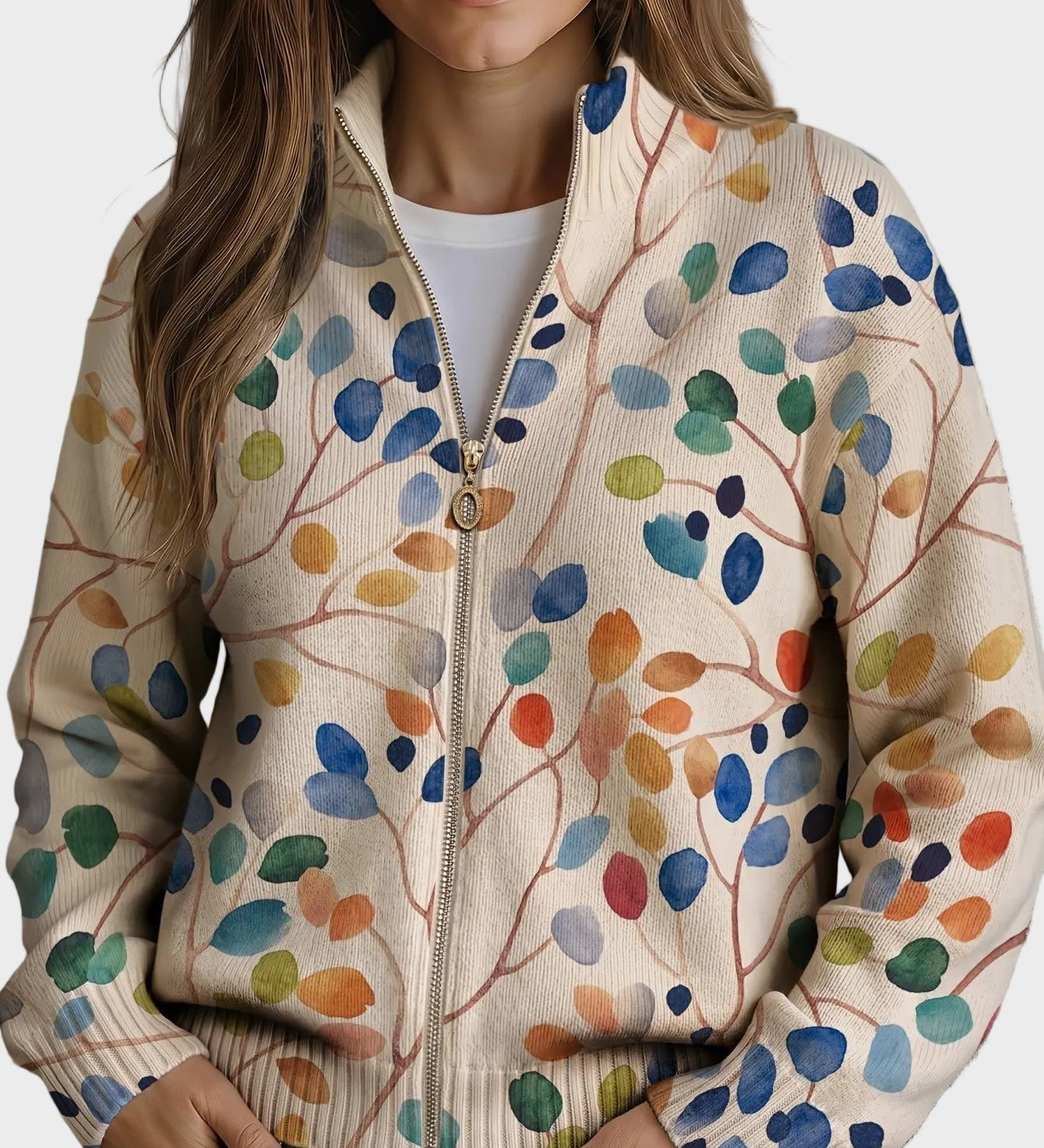 Imogene – Cardigan med botaniskt bladmönster