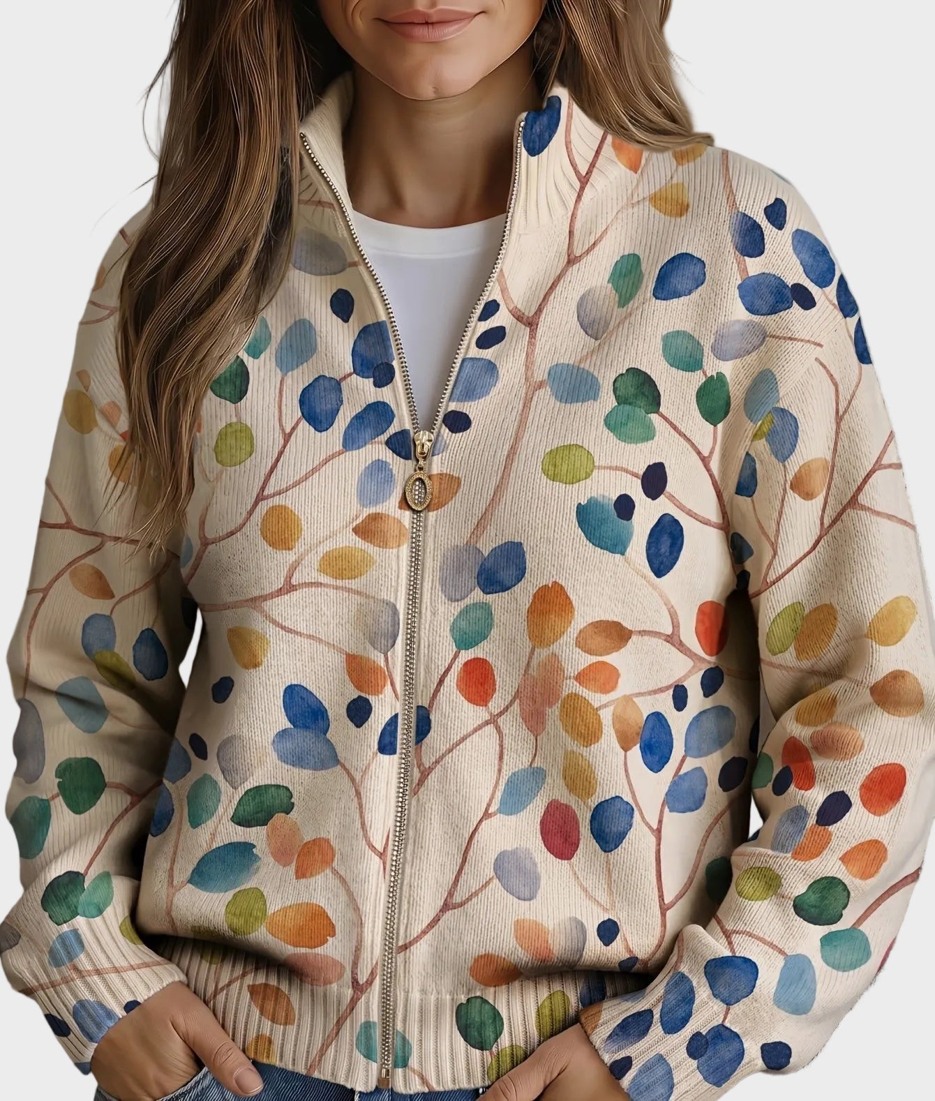Imogene – Cardigan med botaniskt bladmönster