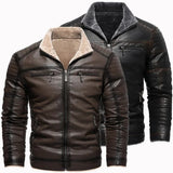 Chaqueta de Cuero con Forro de Forro Polar Retro