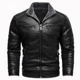Chaqueta de Cuero con Forro de Fleece Retro
