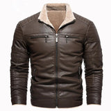 Chaqueta de Cuero con Forro de Fleece Retro