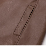 Chaqueta de Cuero con Forro de Forro Polar Vintage