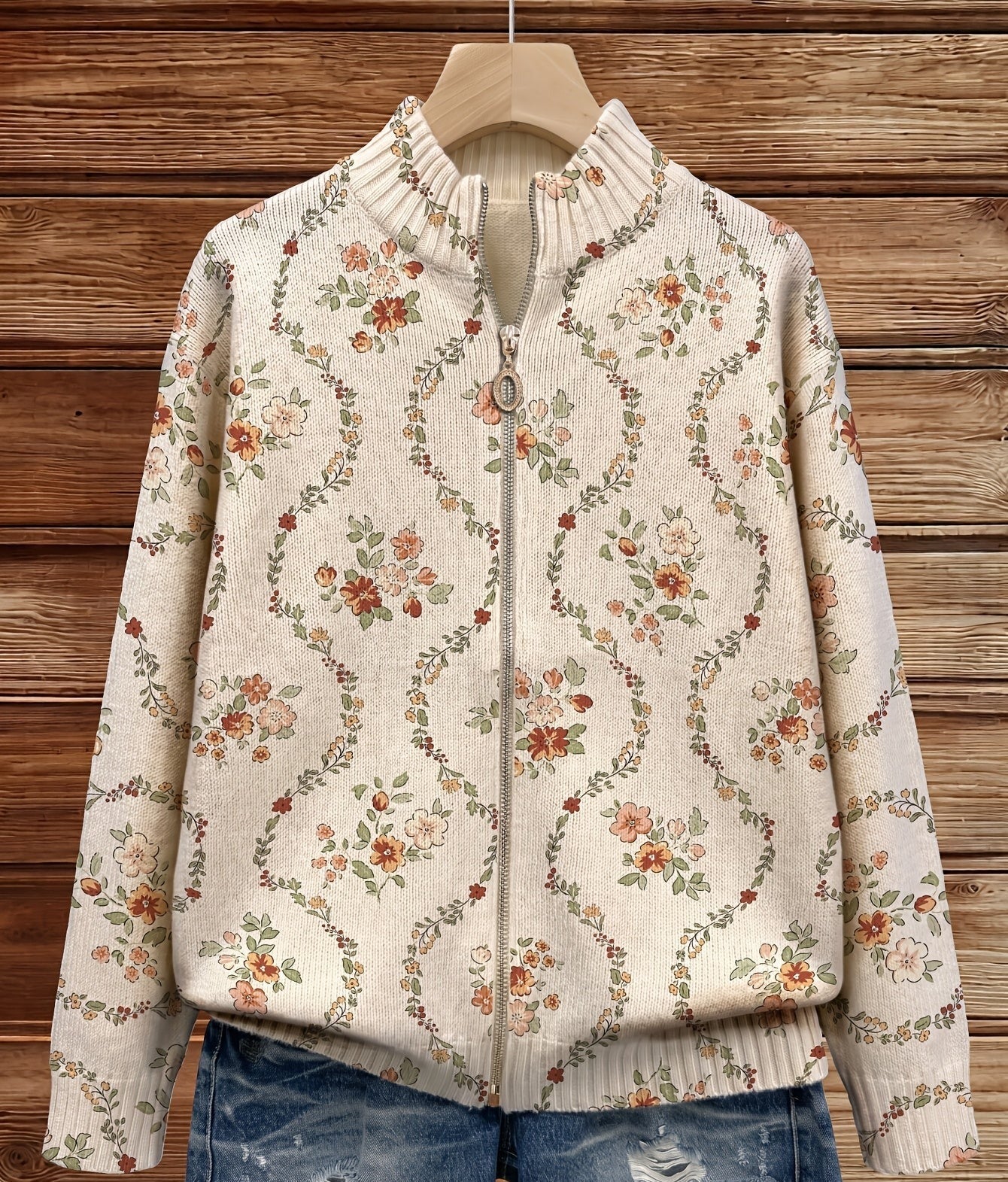 Persephone – Cardigan med blommönster på krämvit botten – bild 4
